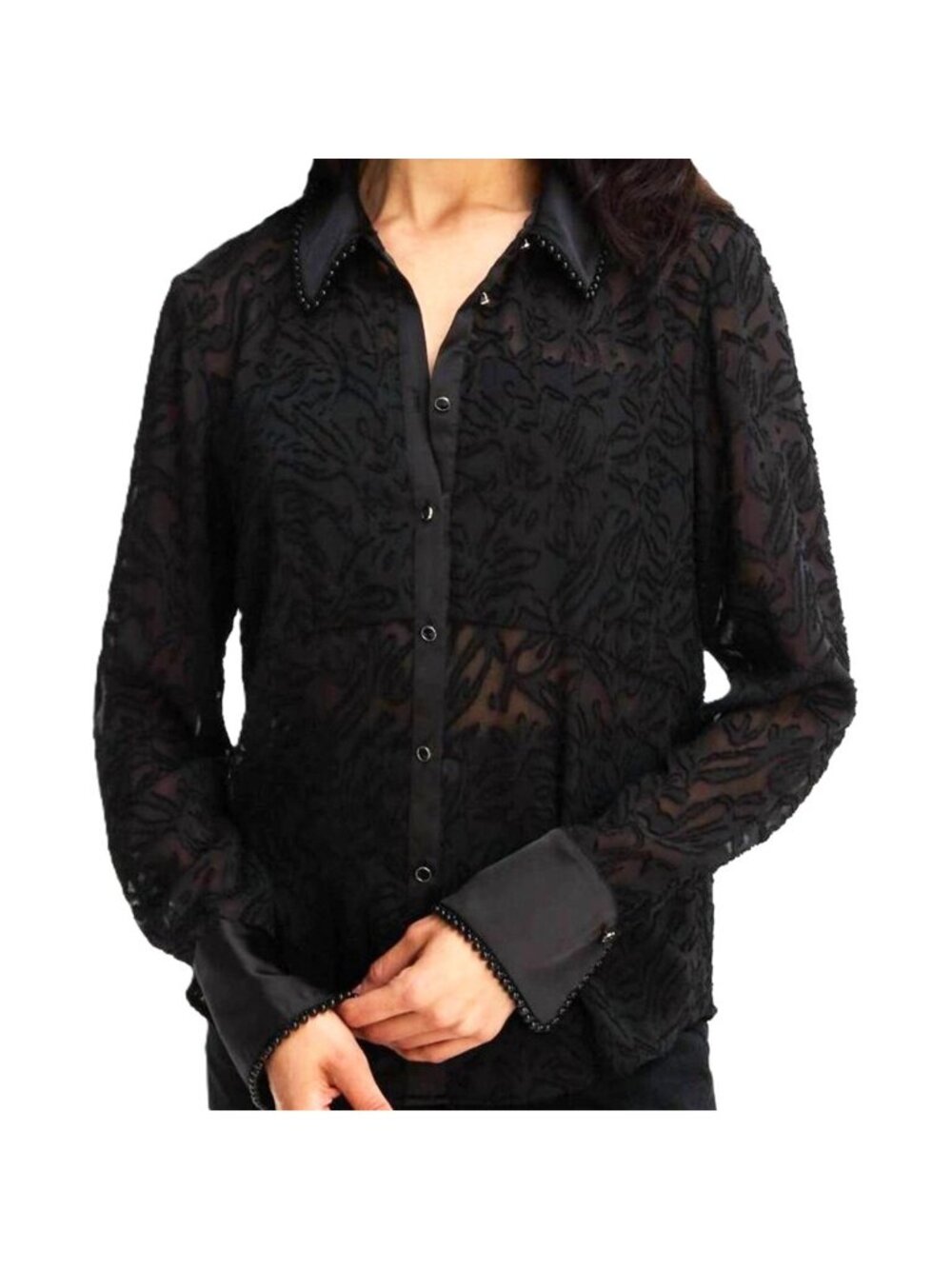 Allison New York Sade Button Down Top in Black Size Medium New
